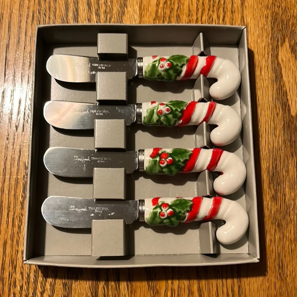 Vintage Shafford Spreaders 4 with Ceramic Candy Cane Handles